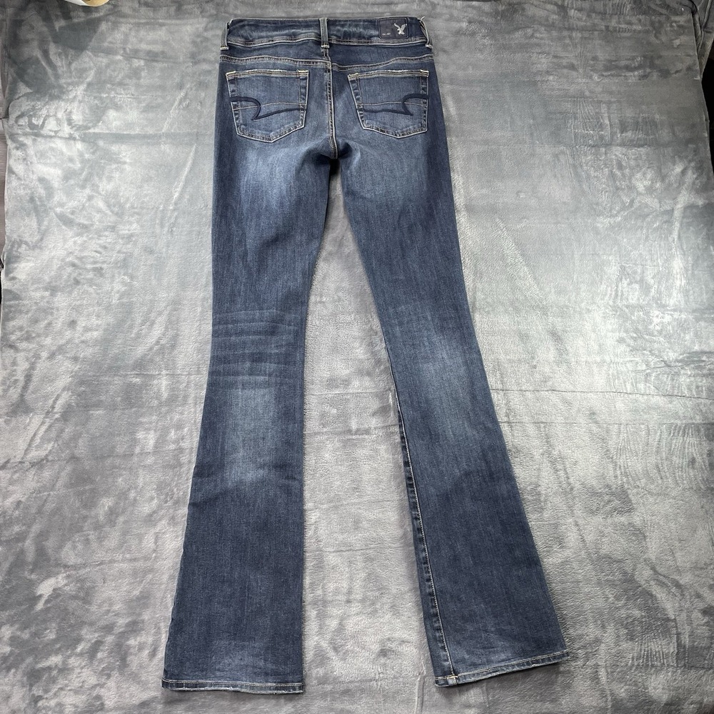 American Eagle Womens Jeans Blue Size 0 Long Kick Boot Denim Dark Wash Distress - Picture 6 of 11